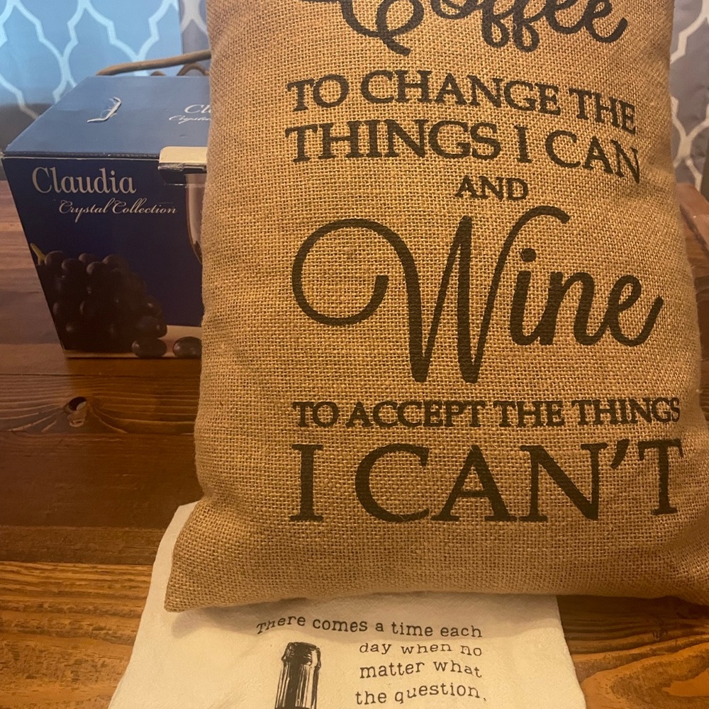 Decorative Burlap Wine and Coffee Pillow